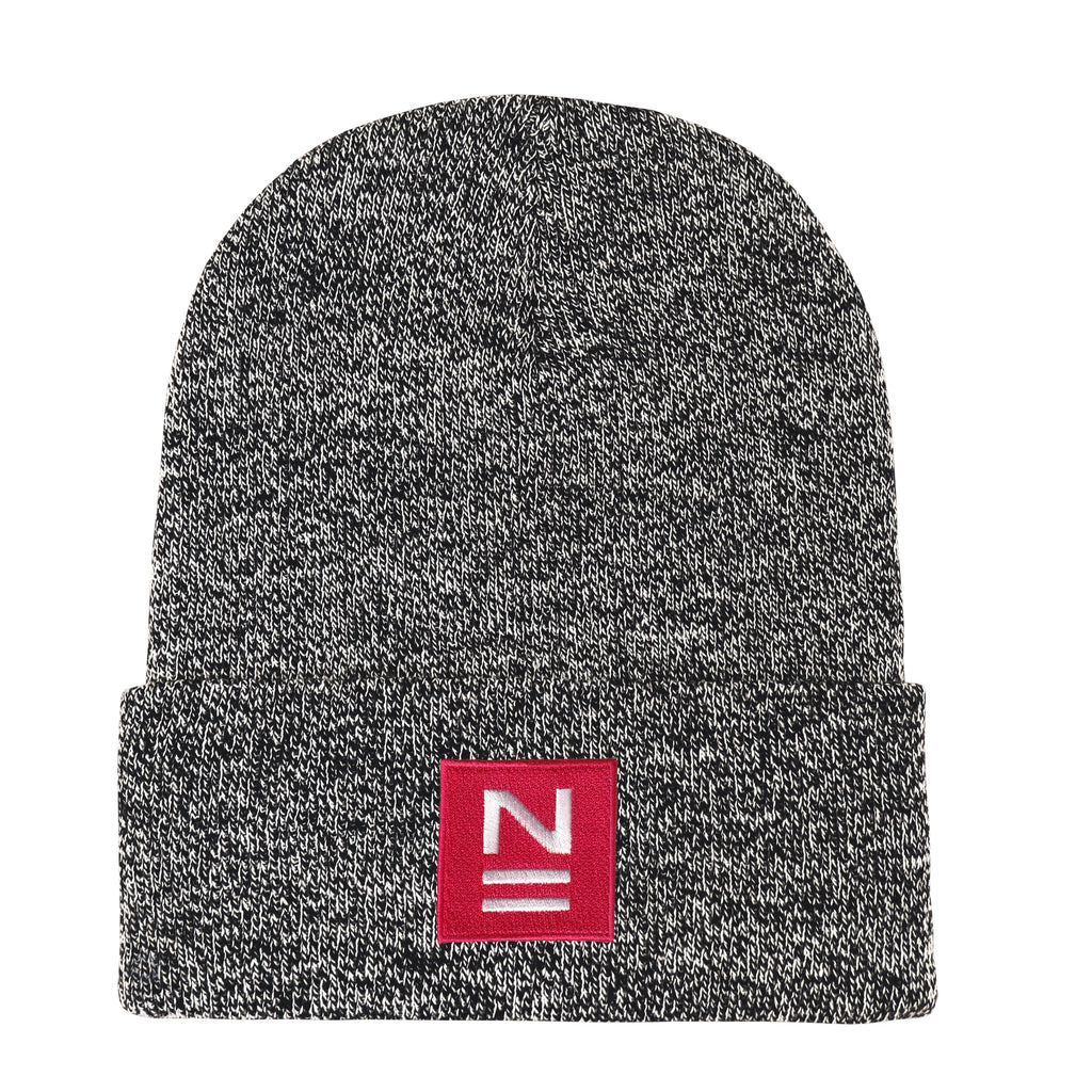 "N" Black Marled Knit Beanie