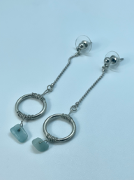 Green Stone and Silver Earring #14