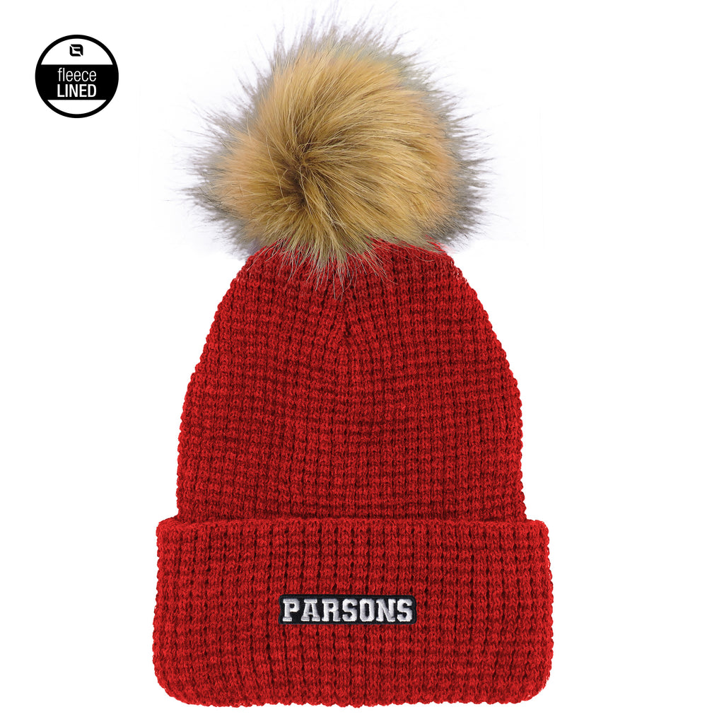 Parsons Red Knit Waffle Beanie with Pom