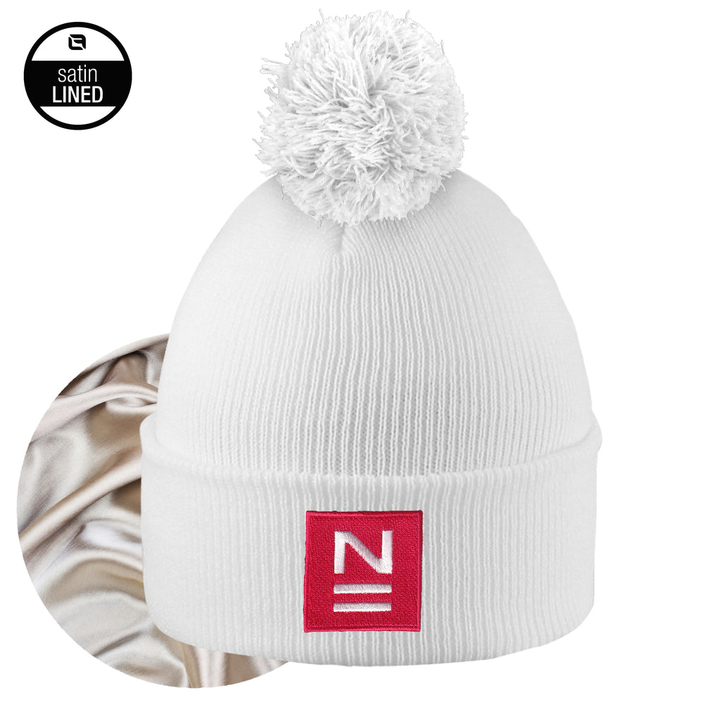 "N" White Satin Lined Beanie