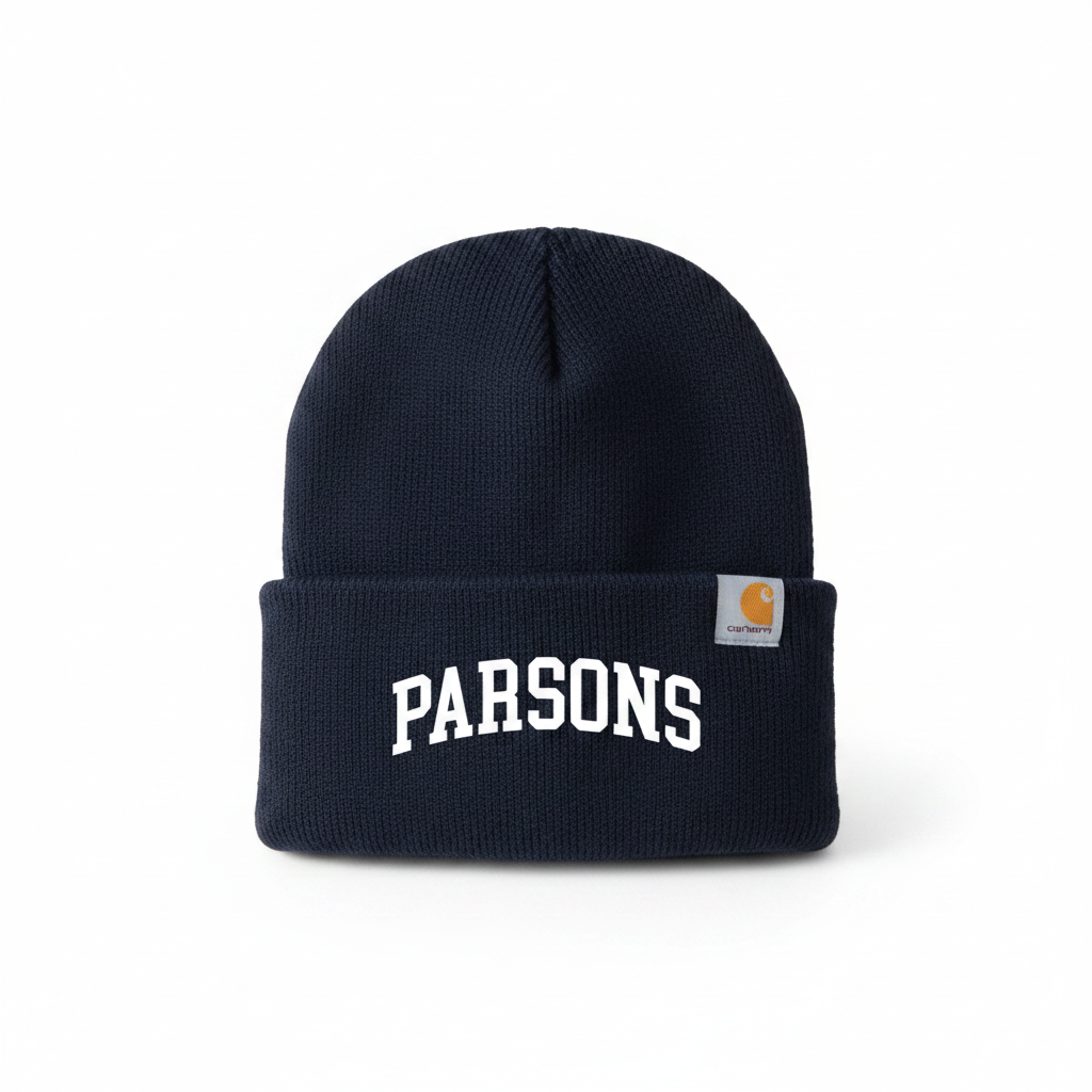 Parsons Carhartt Beanie in Navy on white background