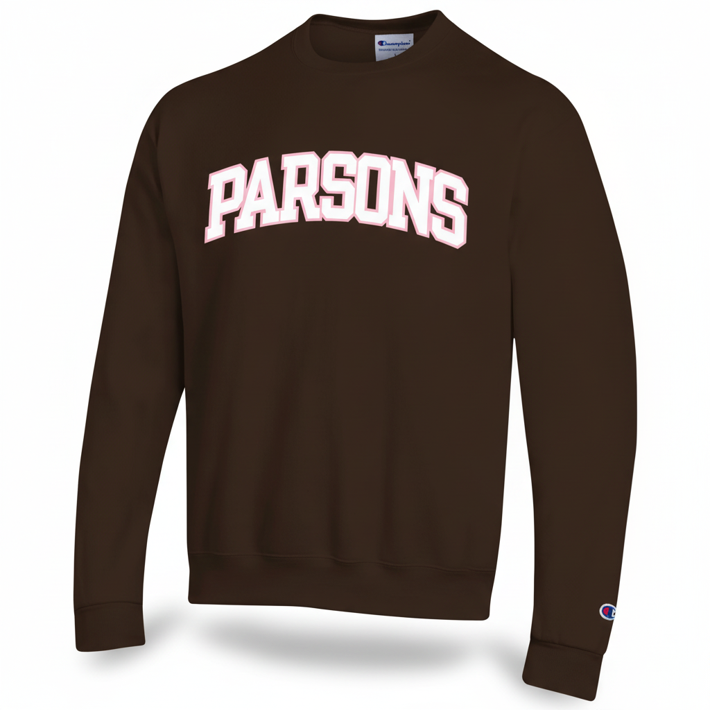 Parsons Brown Crewneck with White Pink Text