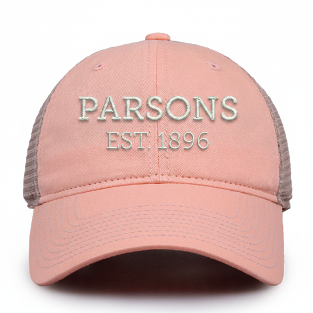 Parsons Est. 1896 Peach Trucker Hat - Realistic Embroidery