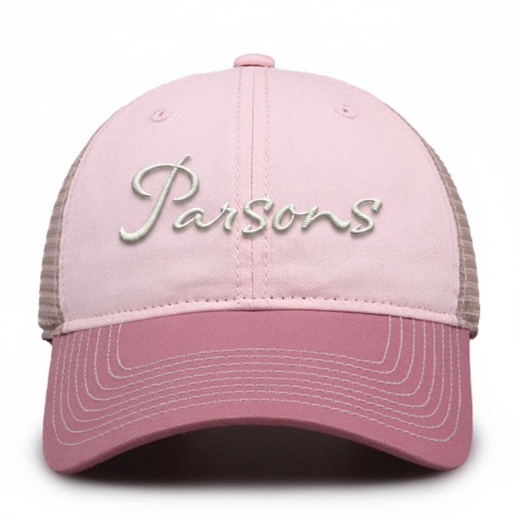 Parsons Pink Trucker Hat - Realistic Embroidery