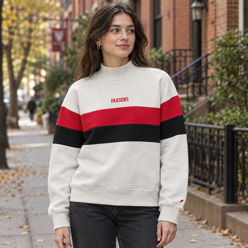 Parsons sweatshirt lifestyle photo in Greenwich Village